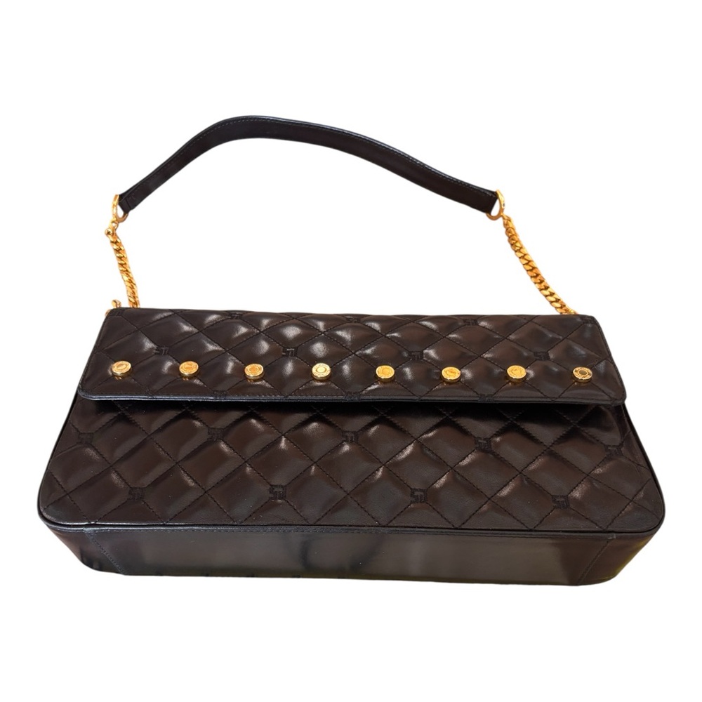 NWOT St John Black Quilted Handbag with Gold Accents and SJ Branding